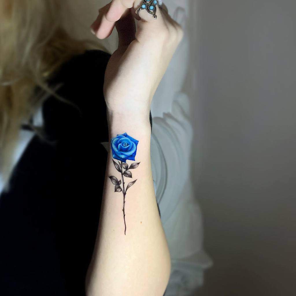 Creative Black & Blue Rose Tattoo Designs
