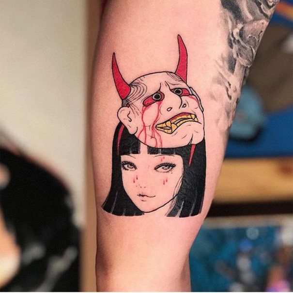 Traditional Japanese Mask Tattoo Ideas