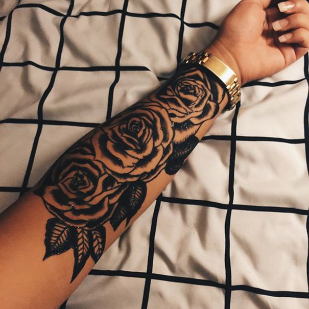 Creative Black & Blue Rose Tattoo Designs
