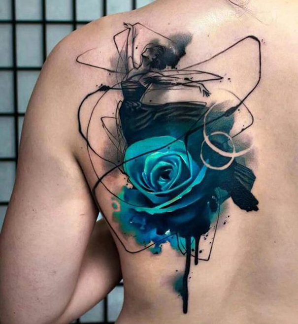 Creative Black & Blue Rose Tattoo Designs