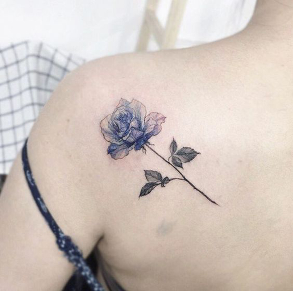 Creative Black & Blue Rose Tattoo Designs