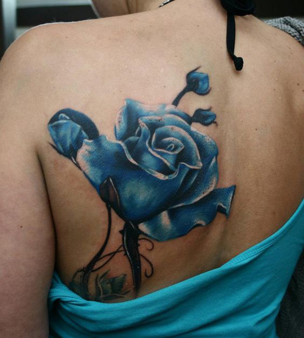 Creative Black & Blue Rose Tattoo Designs