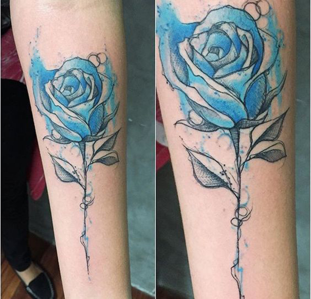 Creative Black & Blue Rose Tattoo Designs