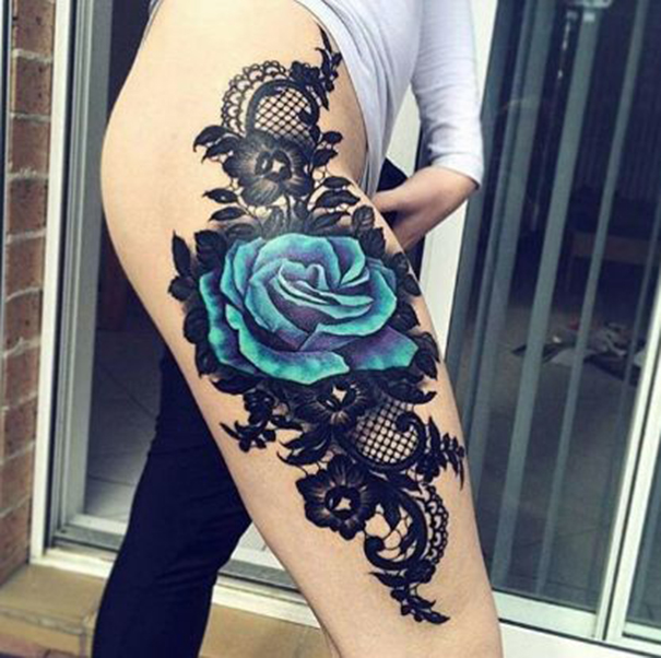 Creative Black & Blue Rose Tattoo Designs