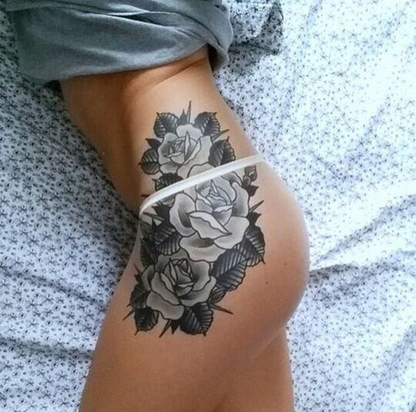 Creative Black & Blue Rose Tattoo Designs
