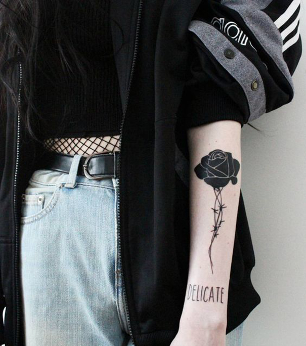 Creative Black & Blue Rose Tattoo Designs