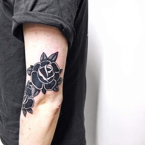Creative Black & Blue Rose Tattoo Designs