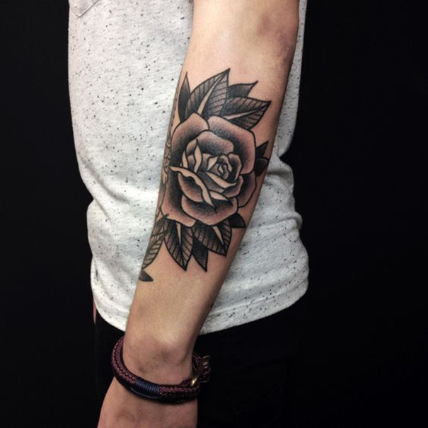 Creative Black & Blue Rose Tattoo Designs