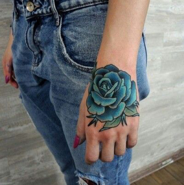 Creative Black & Blue Rose Tattoo Designs