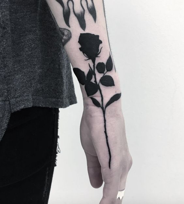 Creative Black & Blue Rose Tattoo Designs