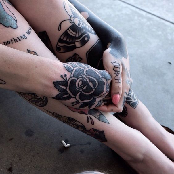 Creative Black & Blue Rose Tattoo Designs