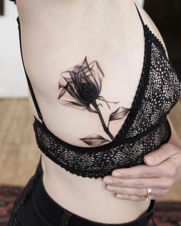 Creative Black & Blue Rose Tattoo Designs