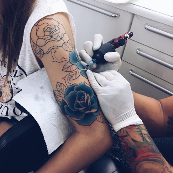 Creative Black & Blue Rose Tattoo Designs