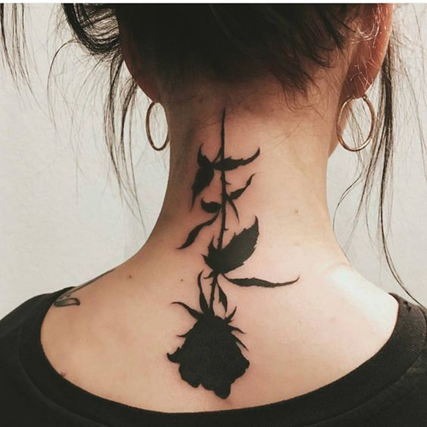 Creative Black & Blue Rose Tattoo Designs